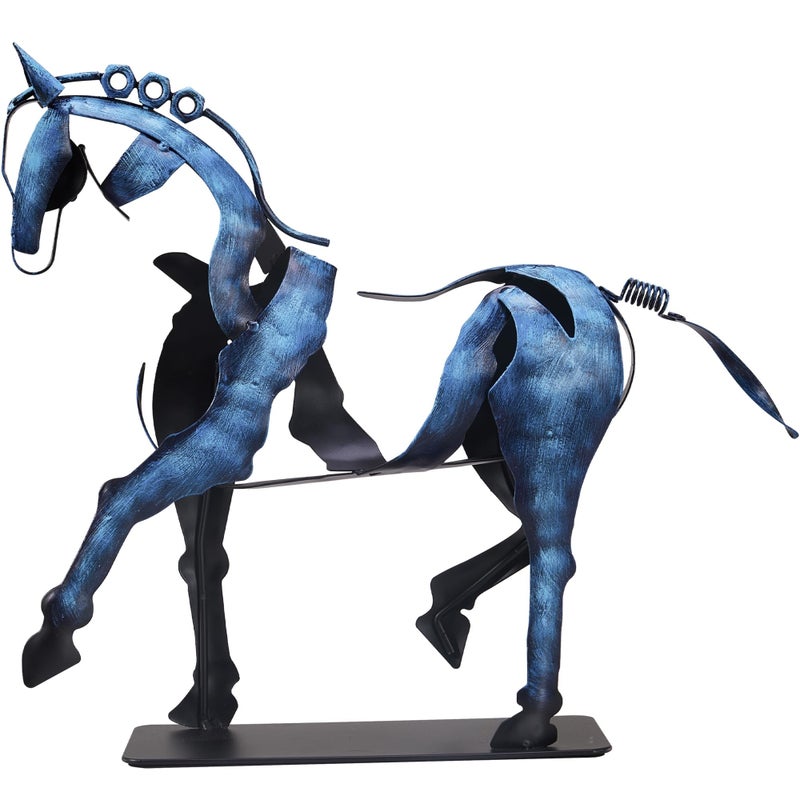SunBlogs Art Handmade Horse Statue - Hand-Painted Western DÃ©cor Artwork - Unique Rustic Metal Horse Sculpture for Home Office - Surprising Horse Gifts for Horse Lovers (Vintage Blue) - Image 3