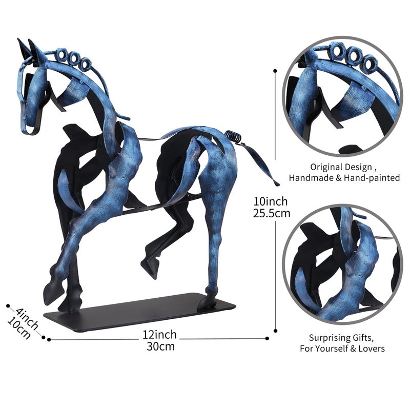 SunBlogs Art Handmade Horse Statue - Hand-Painted Western DÃ©cor Artwork - Unique Rustic Metal Horse Sculpture for Home Office - Surprising Horse Gifts for Horse Lovers (Vintage Blue) - Image 2