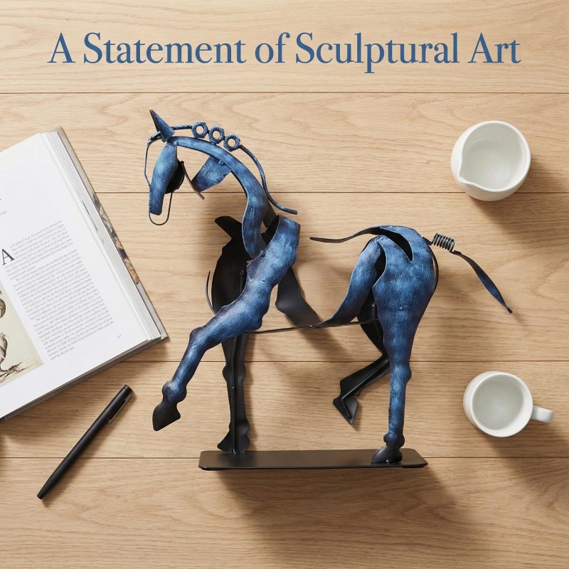 SunBlogs Art Handmade Horse Statue - Hand-Painted Western DÃ©cor Artwork - Unique Rustic Metal Horse Sculpture for Home Office - Surprising Horse Gifts for Horse Lovers (Vintage Blue) - Image 4