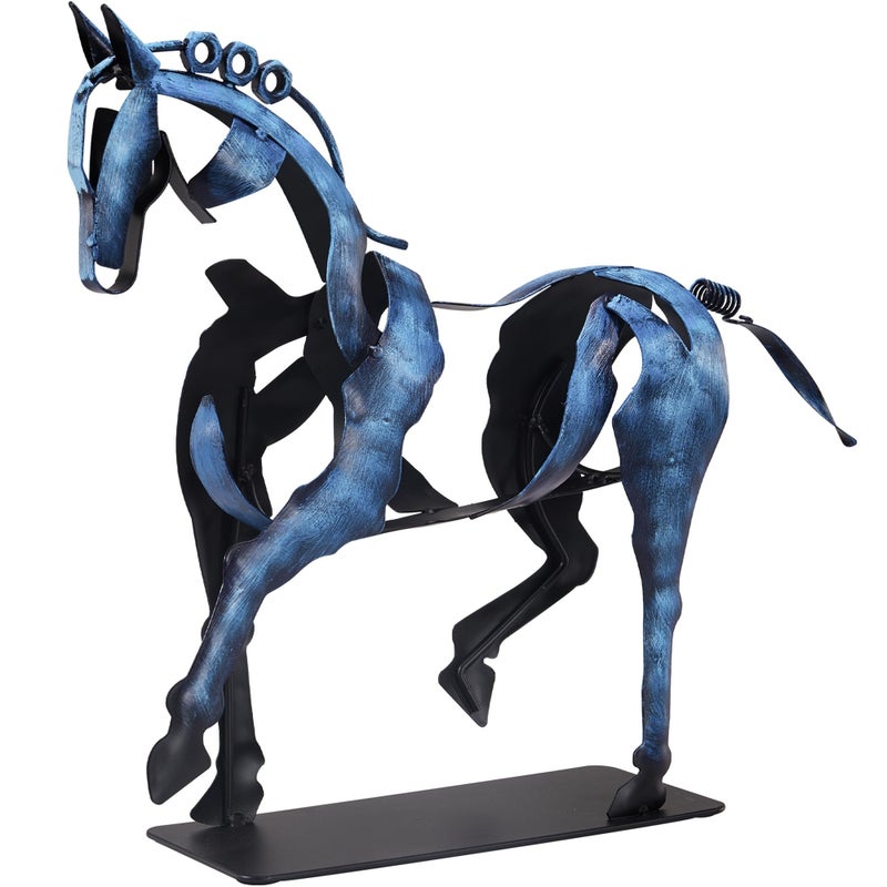 SunBlogs Art Handmade Horse Statue - Hand-Painted Western DÃ©cor Artwork - Unique Rustic Metal Horse Sculpture for Home Office - Surprising Horse Gifts for Horse Lovers (Vintage Blue) - Image 1