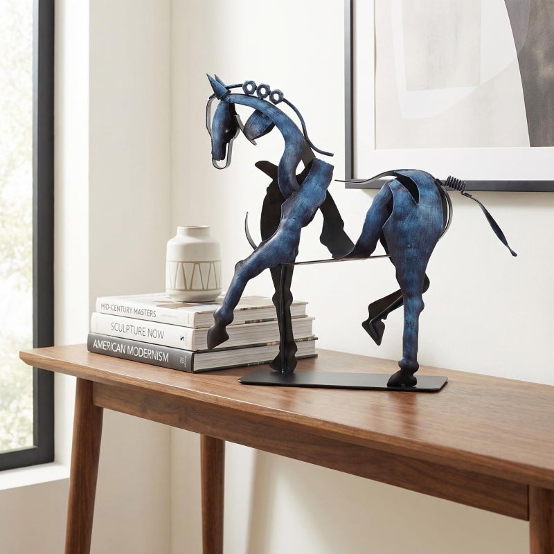 SunBlogs Art Handmade Horse Statue - Hand-Painted Western DÃ©cor Artwork - Unique Rustic Metal Horse Sculpture for Home Office - Surprising Horse Gifts for Horse Lovers (Vintage Blue) - Image 5