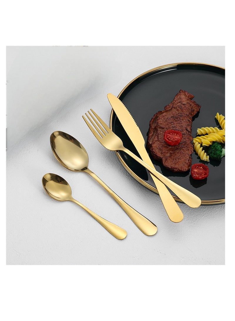 general Cutlery Set Stainless Steel Cutlery Set + Cutlery Rack Includes 24 Pieces Gift Box High Value Safe - Gold - Image 3