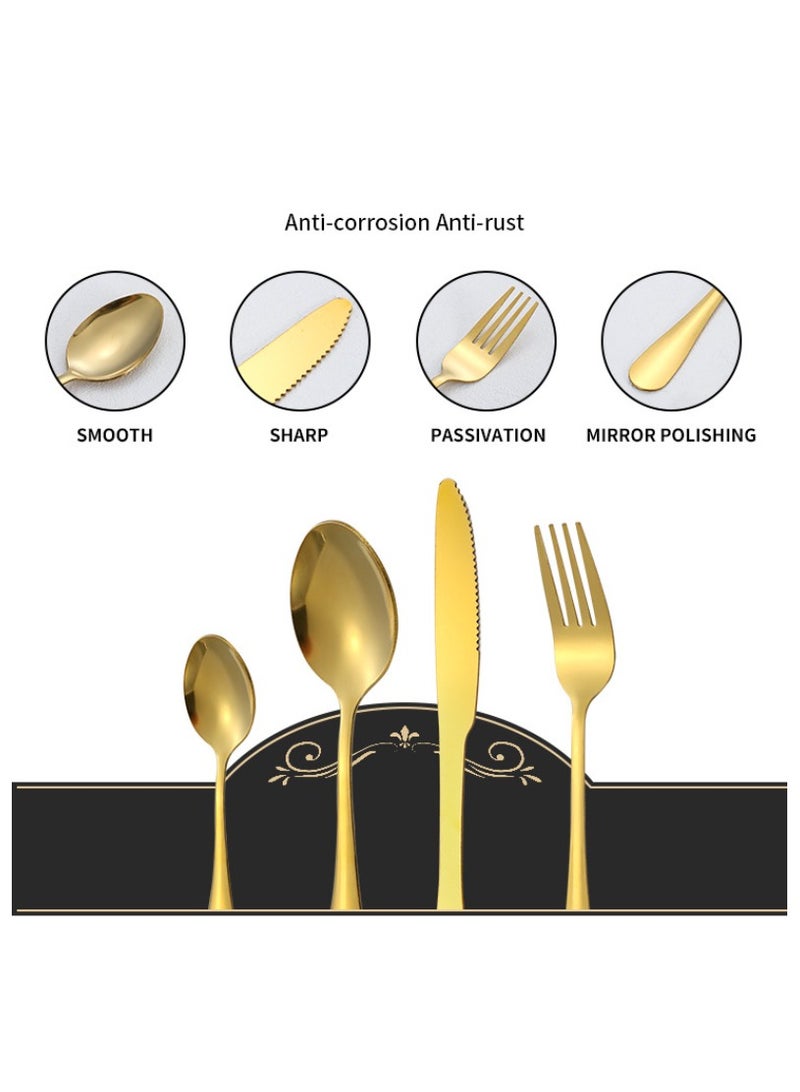 general Cutlery Set Stainless Steel Cutlery Set + Cutlery Rack Includes 24 Pieces Gift Box High Value Safe - Gold - Image 4