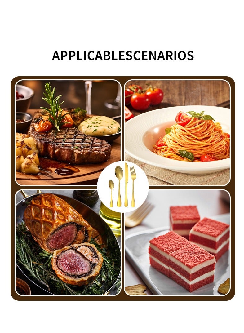 general Cutlery Set Stainless Steel Cutlery Set + Cutlery Rack Includes 24 Pieces Gift Box High Value Safe - Gold - Image 5