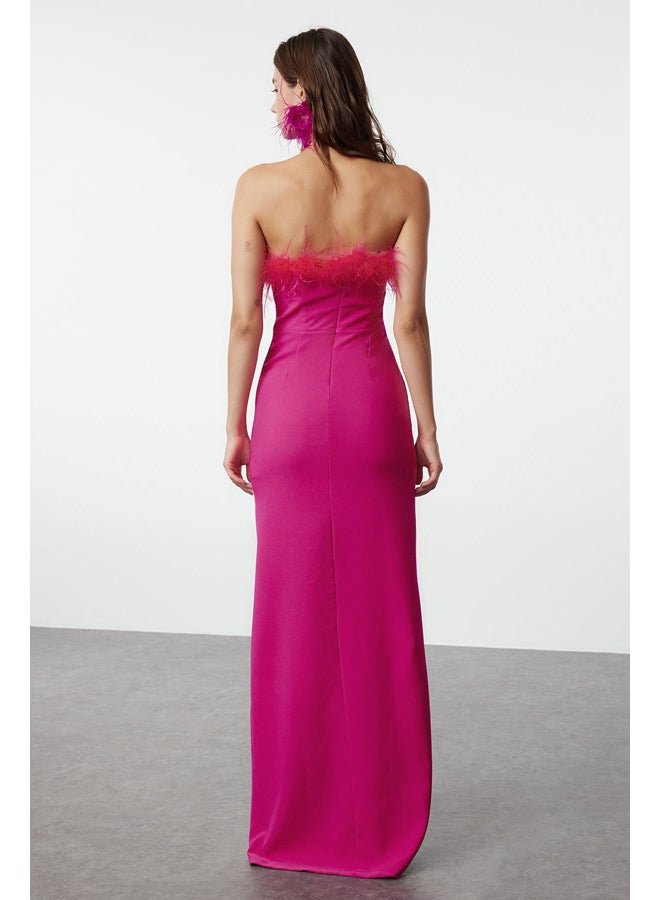 trendyol Pink Body-Fitting Evening Dress with Woven Otriches TPRSS22AE0095 - Image 5