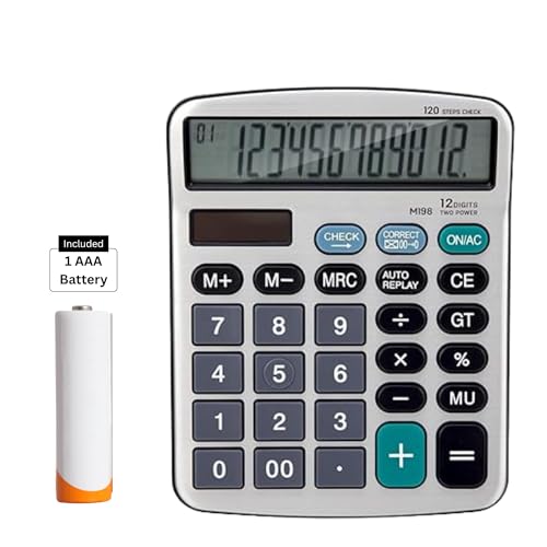 SOLDTRUE 12-Digit Desktop Calculator with Large Easy-to-Read LCD Display | Dual Power Solar & Battery | Business Office Financial Calculator with Memory & Check Function (1 Pcs.) - Image 2