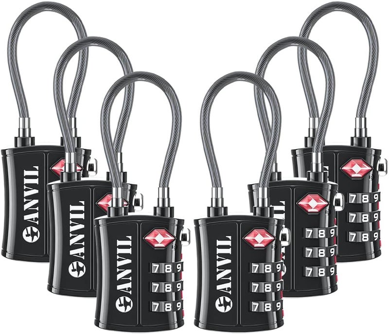 Anvil TSA Locks for Luggage – TSA Approved Cable Travel Lock with Zinc Alloy Body, 3-Digit Combination Lock for Suitcases, Backpacks, Gun Cases, Zippers - Image 1