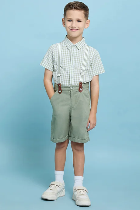 أر أند بي Checked Shirt and Shorts with Suspenders