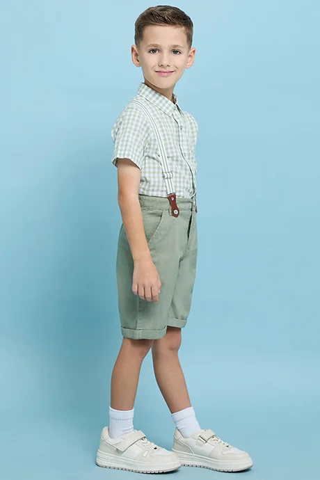 أر أند بي Checked Shirt and Shorts with Suspenders