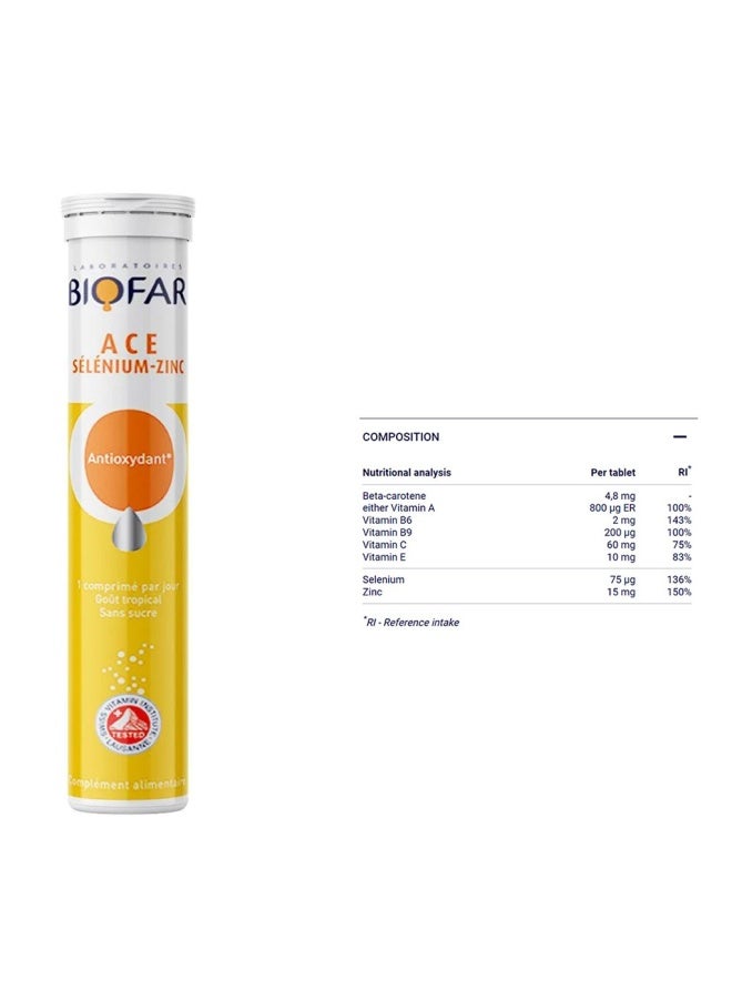 Biofar Vital Ace Selenium-Zinc Antioxidant Effervescent Tablets, Tropical Flavor, Pack Of 20'S - Image 3