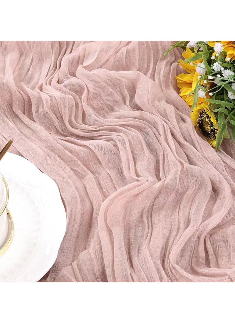Via Saffi - Pink Translucent Table Runner Soft Boho Wrinkled Gauze Sheer Cloth for Baby Shower Baptism Birthday Party Wedding Centerpiece Table Decoration 90cm×300cm - Image 1