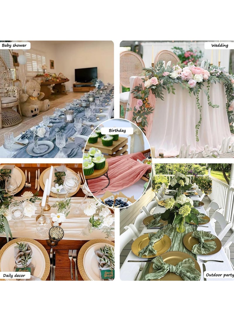 Via Saffi - Pink Translucent Table Runner Soft Boho Wrinkled Gauze Sheer Cloth for Baby Shower Baptism Birthday Party Wedding Centerpiece Table Decoration 90cm×300cm - Image 1