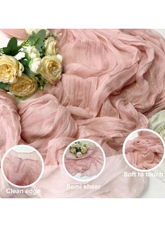 Via Saffi Pink Translucent Table Runner Soft Boho Wrinkled Gauze Sheer Cloth for Baby Shower Baptism Birthday Party Wedding Centerpiece Table Decoration 90cm×300cm  - Image 4
