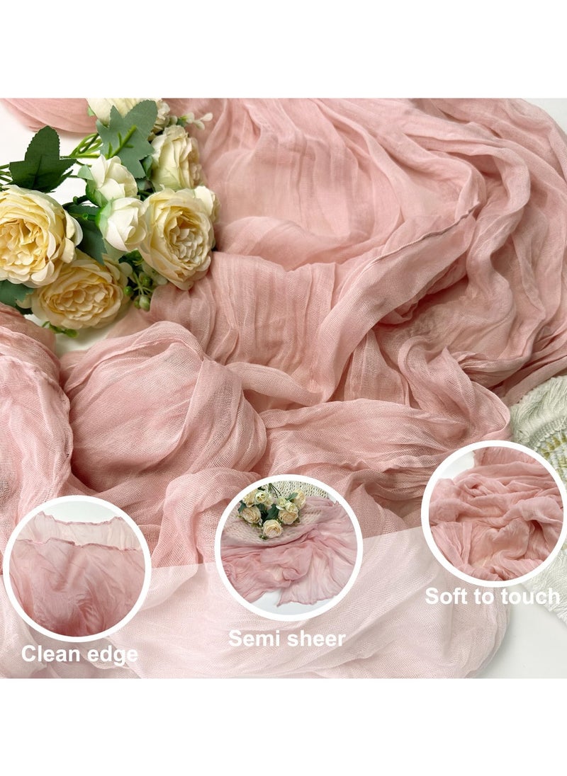 Via Saffi - Pink Translucent Table Runner Soft Boho Wrinkled Gauze Sheer Cloth for Baby Shower Baptism Birthday Party Wedding Centerpiece Table Decoration 90cm×300cm - Image 1