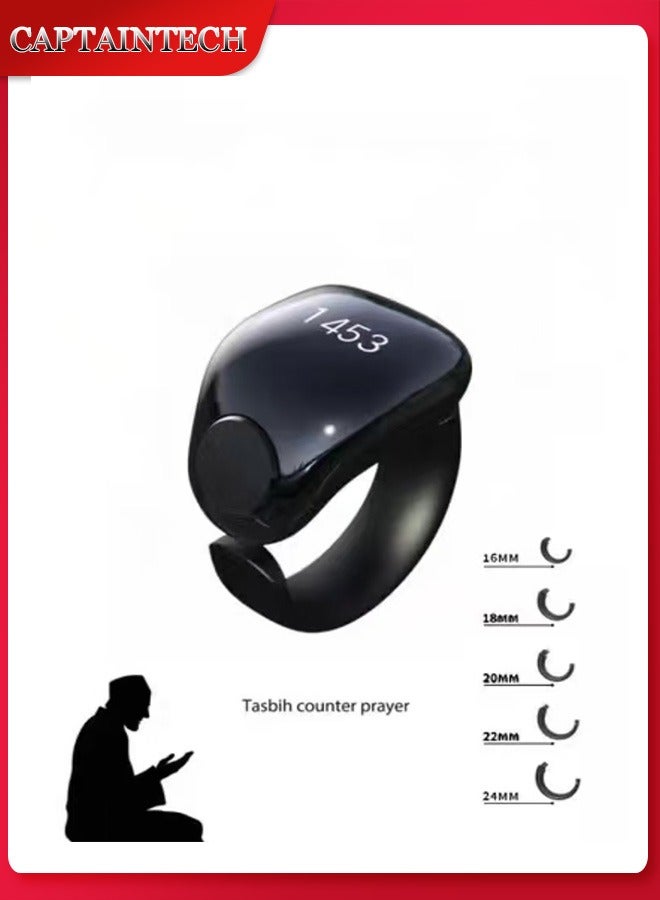 Captaintech Tasbih Zikr Smart Praise Ring, Adjustable Praise Ring Finger Counter with 5 Sizes (16/18/20/22/24mm), APP Support Digital Counter Prayer Reminder Rings, Waterproof 4 Digit Finger Counter Zikr Ring f - Image 1