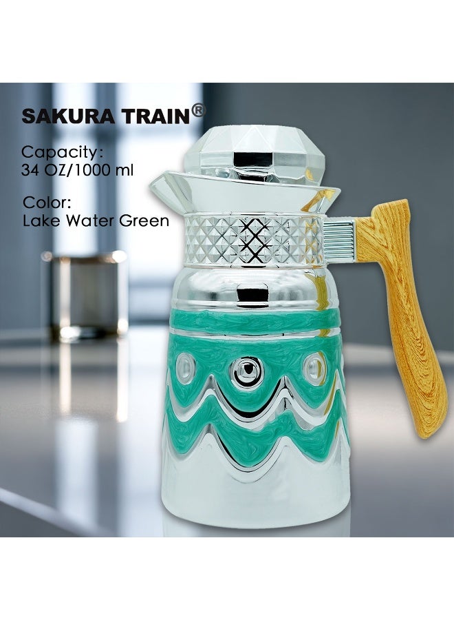 Sakura Train 1000ML Purely Handmade Enamel Drip Glue Process Luxury Thermal Coffee Carafe Insulated Stainless Steel Vacuum Coffee Carafe for Hot Liquids, Turkish Middle Eastern Stainless Steel Teapot Coffee Pot for Women, Men, Adults, Guests or Party - Best Gift Idea - Image 1