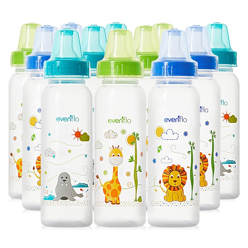 Evenflo Feeding Classic Prints Polypropylene Bottles for Baby Infant and Newborn  BlueGreenTeal 8 Ounce Pack of 12 - Image 1