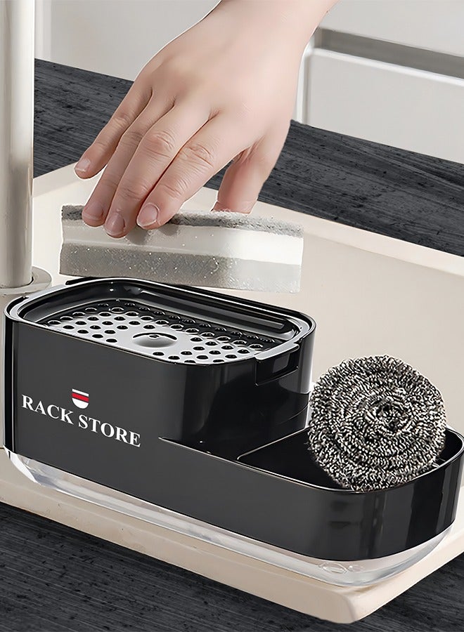  راك ستور  Dish Soap Dispenser Sponge Holder 2 in 1 Kitchen Gadgets Space Saving Sink Countertop Organizer For Kitchen Black colour  - Image 1