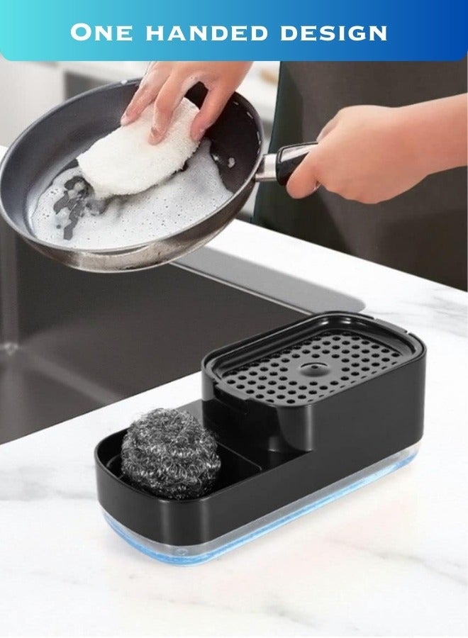  راك ستور  Dish Soap Dispenser Sponge Holder 2 in 1 Kitchen Gadgets Space Saving Sink Countertop Organizer For Kitchen Black colour  - Image 5