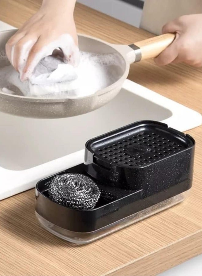  راك ستور  Dish Soap Dispenser Sponge Holder 2 in 1 Kitchen Gadgets Space Saving Sink Countertop Organizer For Kitchen Black colour  - Image 3