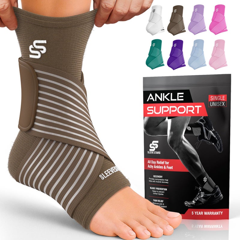 SS SLEEVE STARS Sleeve Stars Ankle Brace for Women Men Ankle Wrap for Sprain Compression Sleeve for Plantar Fasciitis Relief Easy Customizable Support w Removable Strap SingleM1012Mocha Brown 
