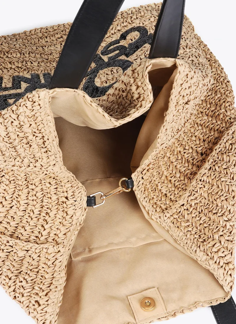 Lola Casademunt Raffia-effect bag with glittery logo detail