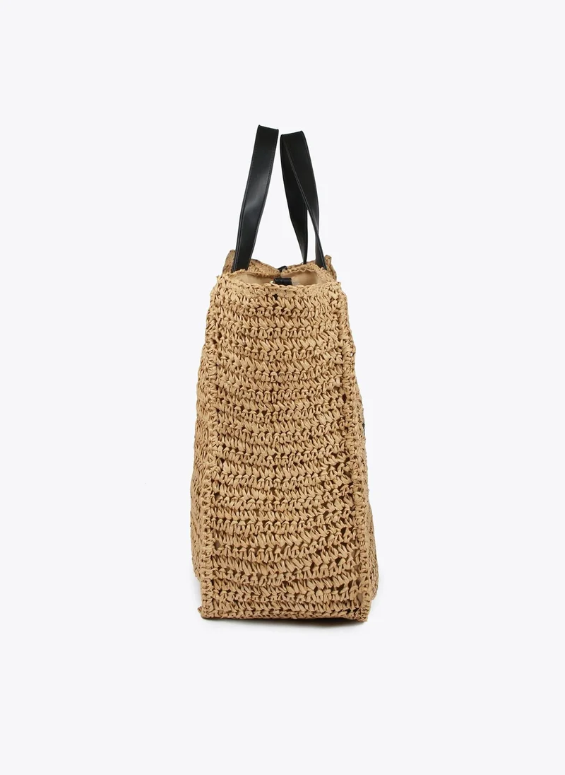 Lola Casademunt Raffia-effect bag with glittery logo detail