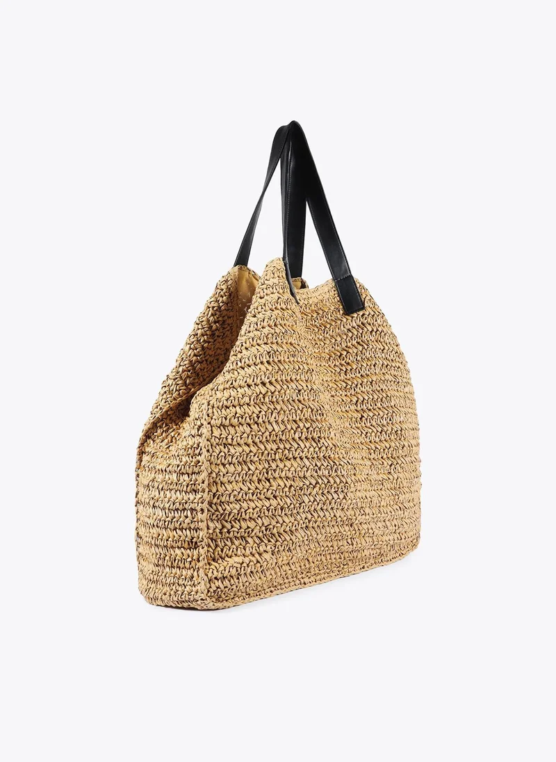 Lola Casademunt Raffia-effect bag with glittery logo detail