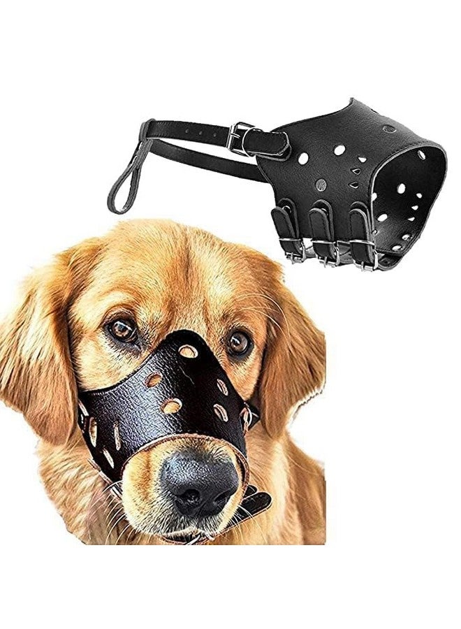 Dog Mouth Leather Cover Muzzle Guard With Adjustable Strap Buckle Muzzle Ideal For For Grooming, Training And Chewing Aggressive Medium Dog (Multicolor) (Large) - Image 1