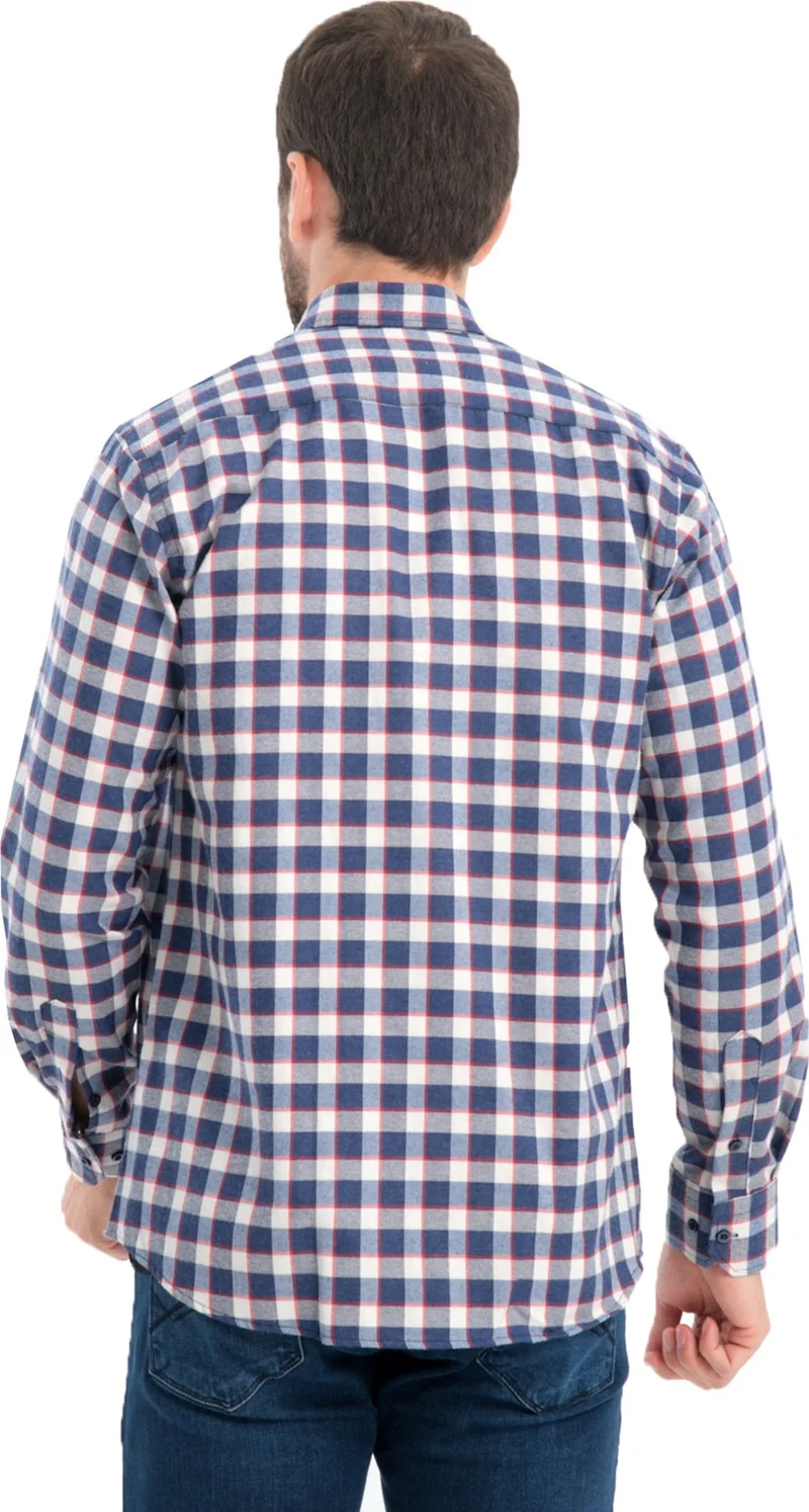 Varetta Men's Blue White Checkered Winter Woolen Pocket Wide Cut Shirt
