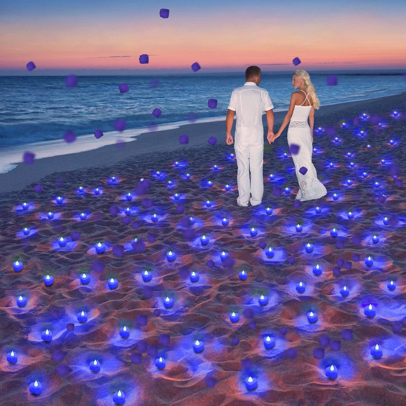 Coume 6000 Pieces Artificial Rose Petal 72 Pieces LED Tealights Candle, Romantic Decorations Special Night Rose Petal Heart Candle for Valentines Wedding Anniversary Proposal Decor(Blue Light) - Image 5