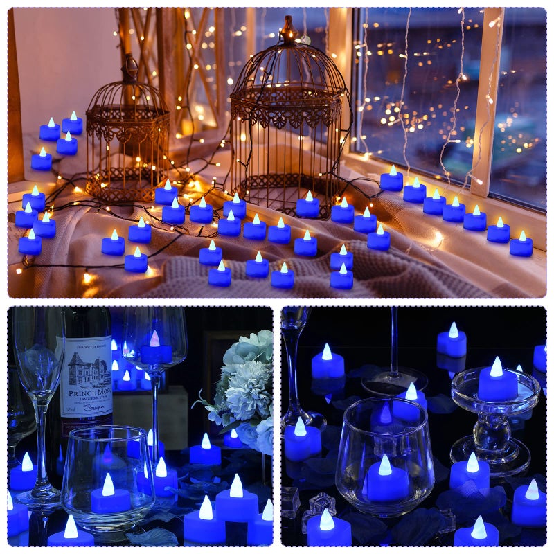 Coume 6000 Pieces Artificial Rose Petal 72 Pieces LED Tealights Candle, Romantic Decorations Special Night Rose Petal Heart Candle for Valentines Wedding Anniversary Proposal Decor(Blue Light) - Image 3