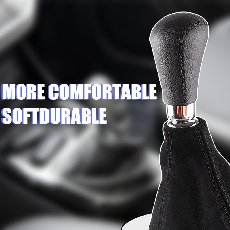 Suede Shift Boot Cover: Black With Red Thread, Trimmable Custom Fit, Universal Shift Boot Cover - Soft Protective Dust Cover, Manual Shifter Cover for Manual and Automatic Car Interiors - Image 5