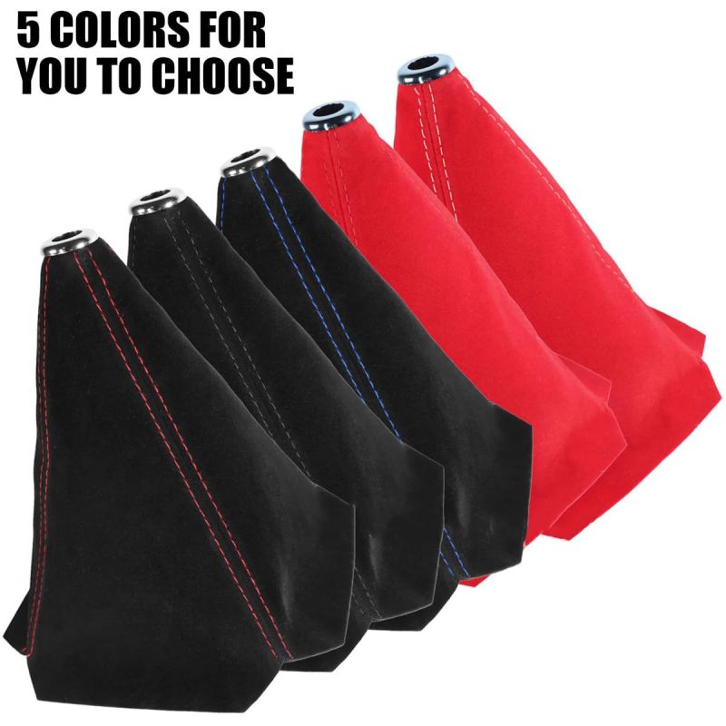 Suede Shift Boot Cover: Black With Red Thread, Trimmable Custom Fit, Universal Shift Boot Cover - Soft Protective Dust Cover, Manual Shifter Cover for Manual and Automatic Car Interiors - Image 3
