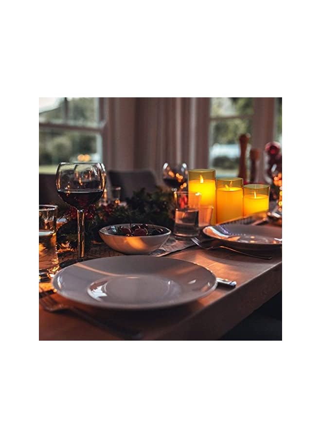 The Bros Led Flameless Candles, Battery Operated Real Pillar Wax Flickering Moving Wick Effect Glod Halloween Glass Candle Set with Remote Control Cycling Timer, 10cm, 12.5cm, 15cm, Pack of 3 - Image 3