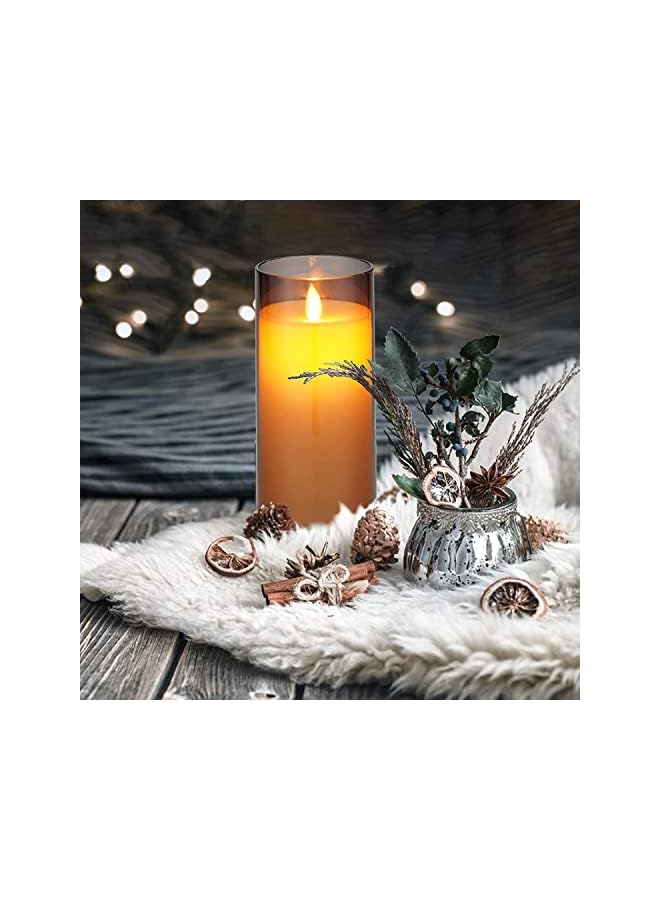 The Bros Led Flameless Candles, Battery Operated Real Pillar Wax Flickering Moving Wick Effect Glod Halloween Glass Candle Set with Remote Control Cycling Timer, 10cm, 12.5cm, 15cm, Pack of 3 - Image 5