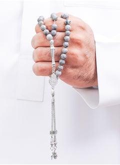Subhati Prayer Beads ( Misbah) with metal Parts and Map Stone | 8 MM Beads - 45 Pcs | Gandeel Design 1  - Image 1