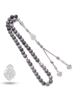 Subhati Prayer Beads ( Misbah) with metal Parts and Map Stone | 8 MM Beads - 45 Pcs | Gandeel Design 1  - Image 2
