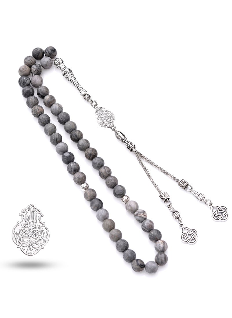 Subhati Prayer Beads ( Misbah) with metal Parts and Map Stone | 8 MM Beads - 45 Pcs | Gandeel Design 1  - Image 2