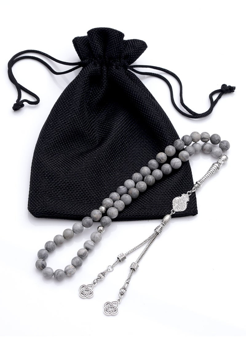 Subhati Prayer Beads ( Misbah) with metal Parts and Map Stone | 8 MM Beads - 45 Pcs | Gandeel Design 1  - Image 3