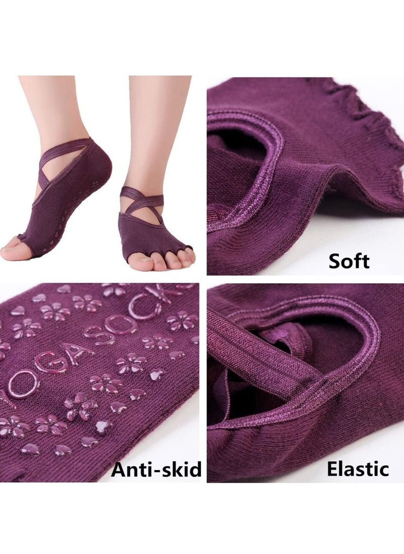 Generic 4 Pairs Non Slip Yoga Socks, Women Dress Socks Clasped Pilates Socks for Ballet Pilates Barre Dance  - Image 3