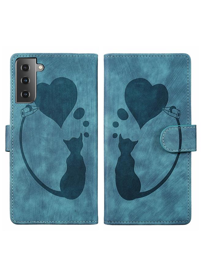 S-TOP Case For Samsung Galaxy S21 5G Pen Heart Cat Embossed Leather Phone Case - Image 1