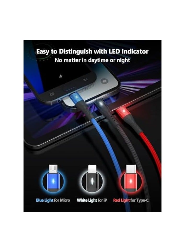 سوبي كابل شحن متعدد SOOPII مع مؤشر LED 3 ألوان، كابل شحن مجدول من النايلون 3 في 1 بطول 2.0 متر/6.6 قدم مع منفذ lPhone/Type C/Micro USB لمعظم الهواتف والأجهزة اللوحية والمزيد (عبوتان) - Image 3