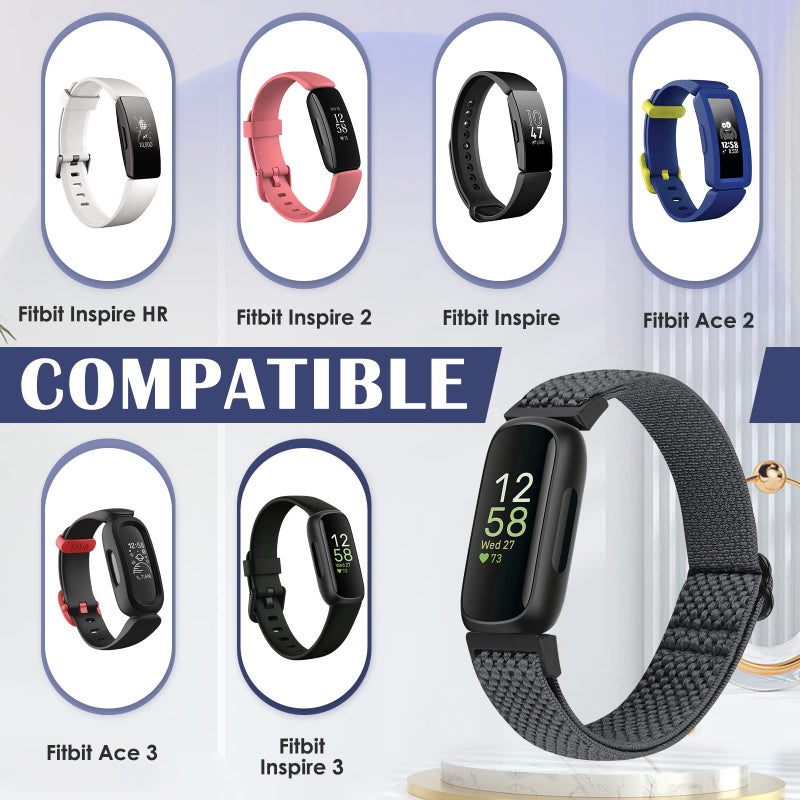 Bcuckood Compatible with Fitbit Inspire 3/Inpsire 2/Inspire/Inpsire HR/Ace 2/Ace 3 Bands, Elastic Adjustable Replacement Wristband Women Men Kids Stretchy Soft Sport Nylon Loop Straps - Image 2