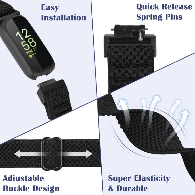 Bcuckood Compatible with Fitbit Inspire 3/Inpsire 2/Inspire/Inpsire HR/Ace 2/Ace 3 Bands, Elastic Adjustable Replacement Wristband Women Men Kids Stretchy Soft Sport Nylon Loop Straps - Image 3