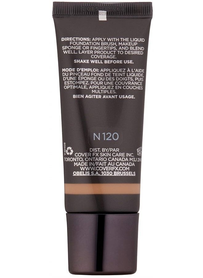 COVER FX Natural Finish Foundation: Water-based Foundation that Delivers 12-hour Coverage and Natural, Second-Skin Finish with Powerful Antioxidant Protection - N120, 1 Fl Oz 