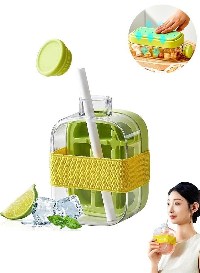 هابي هوم زجاجة مكعبات الثلج، زجاجة ماء 2 في 1 مع غطاء وصندوق، زجاجة لصنع مكعبات الثلج، صينية مكعبات ثلج سيليكون سهلة الضغط لتحريرها لمشروبات العصير والقهوة (أخضر، 500 مل) - Image 1