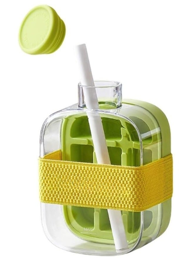 هابي هوم زجاجة مكعبات الثلج، زجاجة ماء 2 في 1 مع غطاء وصندوق، زجاجة لصنع مكعبات الثلج، صينية مكعبات ثلج سيليكون سهلة الضغط لتحريرها لمشروبات العصير والقهوة (أخضر، 500 مل) - Image 4