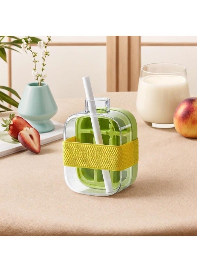 هابي هوم زجاجة مكعبات الثلج، زجاجة ماء 2 في 1 مع غطاء وصندوق، زجاجة لصنع مكعبات الثلج، صينية مكعبات ثلج سيليكون سهلة الضغط لتحريرها لمشروبات العصير والقهوة (أخضر، 500 مل) - Image 5