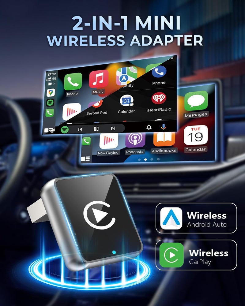CEROAN 2-in-1 Wireless CarPlay Adapter & Android Auto Wireless Adapter with Bluetooth 5.3 & 5GHz Dual-Band WiFi - Plug & Play, Wired to Wireless, Auto Reconnect for Lag-Free iOS/Android Use - Image 3